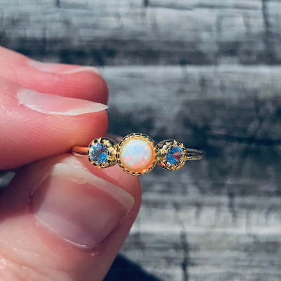 925 silver/ gold Stacking rings Sapphire + - Picture 7 of 16